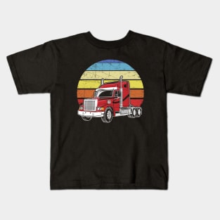 Retro Vintage Trucker Big Rig Semi-Trailer Truck Driver Kids T-Shirt